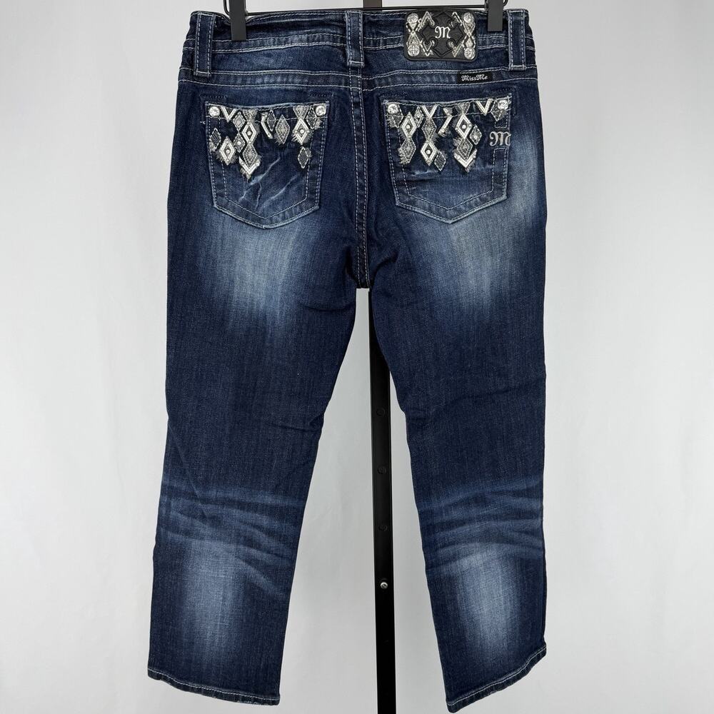Miss Me Jeans Womens 27 Mid Rise Curvy Crop Distressed Bling Flap Pockets